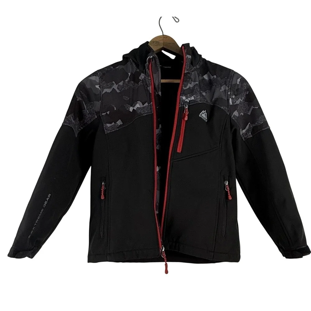 Snozu Boy's Extreme Gear Softshell Fleece‎ Lined Jacket Black/Forest Camo 10/12